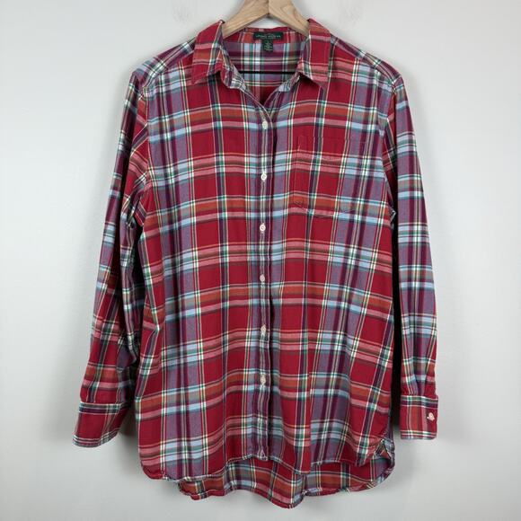 Lauren Ralph Lauren Tops - Ralph Lauren Button Up Shirt Women Large Red Multi Plaid Flannel Western Casual